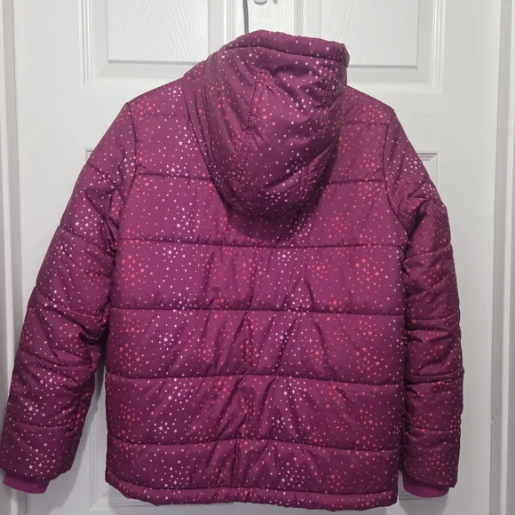 Cat & Jack Girl Magenta Star Print Heavyweight Puffer Winter Snow Jacket Sz XL - Picture 2 of 12